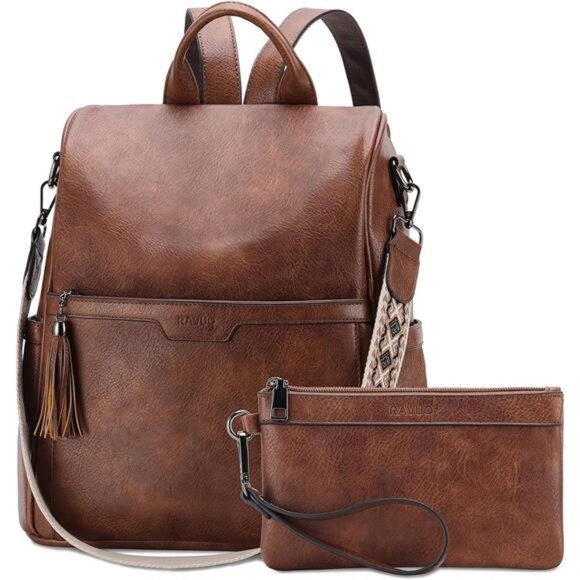 Fashion Anti Theft Vegan Leather with Guitar Shoulder Strap, Brown - Picture 1 of 6